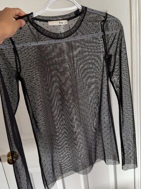 Aritzia Wilfred Black Mesh Polka Dot Sheer Blouse